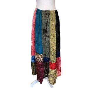 Y2K Vintage Patchwork Velvet Maxi Skirt Boho XL Bohemian Hippie Festival 1990s